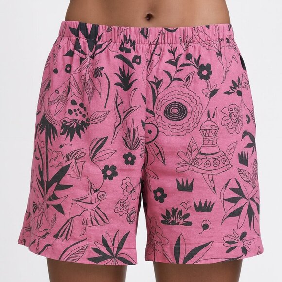 Hot Cotton Marc Ware Shorts Women's Pink Tribal Print Linen Shorts Size Medium - Picture 1 of 5